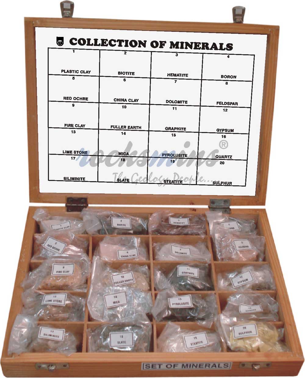 Collection of 20 Minerals (C) Rocksmins MI20PT, MI20PM, MI20PS, MI20WB